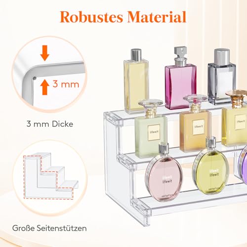 Lifewit 3-stufiger Klarer Display Ständer, 22,8 x 15,7 x 13 cm Kunststoff Schminktisch Organizer, Gestufter Präsentationsstand für Make-up/Figuren/Cupcake/Nagellack, Dekorieren Riser Display Regal