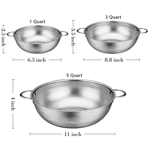 Teamfar Colander Set Of 3, Stainless Steel Perforated Metal Colander Strainer With Handles For Spaghetti, Pasta, Berry, Rust Free & Dishwasher Safe - 1/3/5-Quart #TOP6