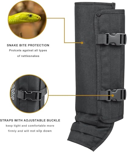 Image of QTM Snake Gaiters for Protection Against Snake Bite Waterproof Snake Guards for Snake Bite Protection Lower Legs Snake Proof with Adjustable Size for Hiking Farm Working (Black, Pack of 1 Pair)