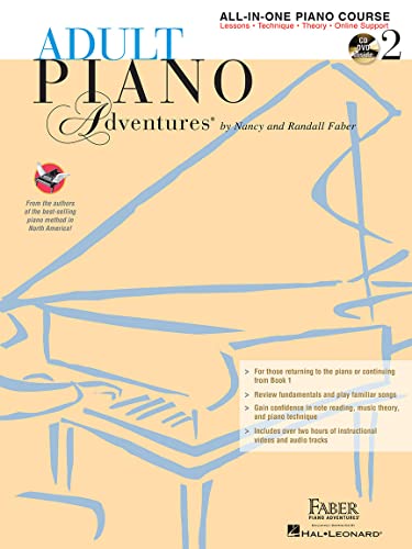 Adult Piano Adventures: All-in-One Course - Book 2 | Piano Method Book for Adults with Audio/Video CD, DVD | Sheet Music Songbook for Chords Scales Pedaling | Faber Piano Instruction Book