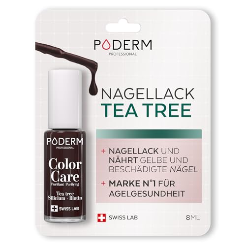 PODERM - Nagellack TEA TREE FÜR NAGELPILZ - GELBE/BESCHÄDIGTE NÄGEL BEHANDELN - Lackpflege verhindert und behandelt Mykose - 2 IN 1 PFLEGE - EINZIGARTIGE FORMEL - Hergestellt in der Schweiz