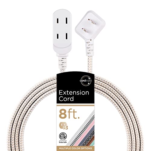 Cordinate Designer 3-Outlet Extension Cord, 2 Prong Power Strip, Extra Long 8 Ft Cable with Flat...