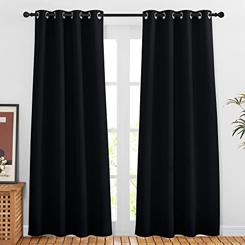 NICETOWN Black Blackout Curtains 80 inch Length 2 Panels Set - Grommet Thermal Insulated Window Treatments Light & Sound Blocking Drapes for Living Ro