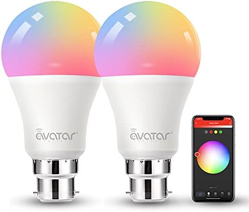 Avatar Controls WiFi Smart Light Bulbs LED B22 Bayonet Music Sync RGBCW Colour Changing Dimmable Warm/Cool Light Bulb, Compatible with Google Siri Shortcuts, Updated 9W 900LM