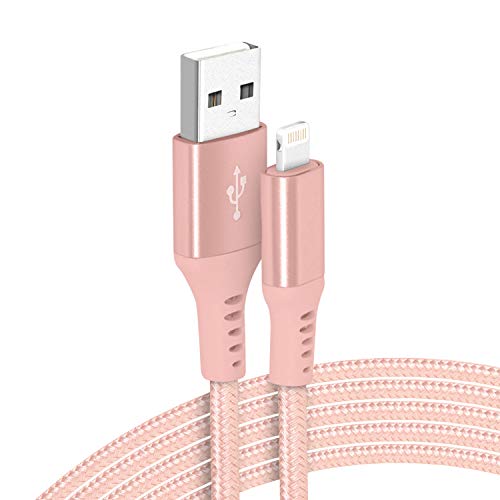 Realm Nylon Braided Lightning to USB A  Mfi Certified Apple iPhone Charger, 10ft, Rose Gold