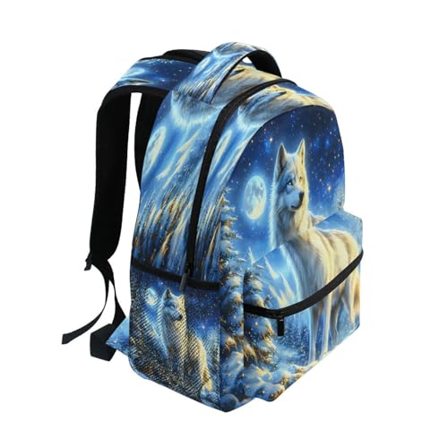 Wolf Moon Night Landscape Blue Backpack for School Boys Girls Adults Kids Bookbag Laptop Bag 15L2