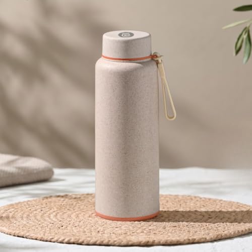Image of Eha Earth Friendly Hydralife Water Bottle for Office & Schools | 600 ml Stainless Steel Water Bottle for Kids & Adults Made with Rice Husk | Bottle for Men, Women | Leak Proof | 1 Unit
