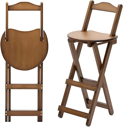 Taburete plegable con respaldo y reposapiés, silla de madera portátil estable para el hogar, cocina, bar, sala de arte