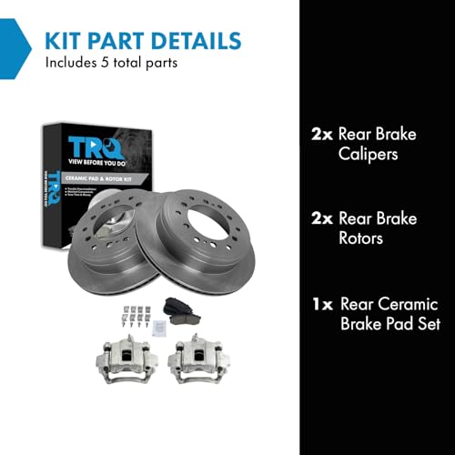 Image of TRQ Rear Brake Pad and Rotor Set Ceramic Rotors Calipers | For 2010-2020 Lexus GX460 2010-2018 Toyota 4Runner