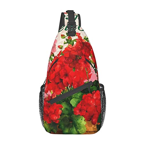 Sac de poitrine pour homme voyage randonnée noir Red Geraniums