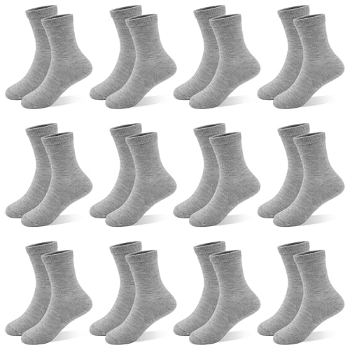 Image of 12 Pairs Boys Crew Socks, Unisex Kids School Socks Ages 1-14 | Classic black white grey multipack,easy to match daily outfits for boys and girls,thoughtful gift for back-to-school