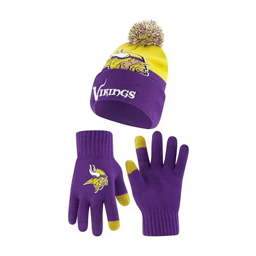 Ultra Game NFL Official Adults Unisex Super Soft Winter Beanie Knit Hat with Extra Warm Touch Screen Gloves, Minnesota Vikings, Team Color 2, 1SIZE