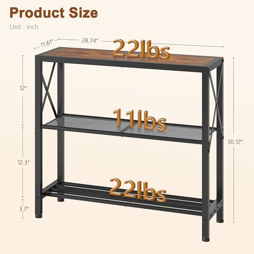 Image of Hoctieon Set of 2 Industrial Console Table, 3 Tier Entryway Table, Metal Frame, Sofa Table with Shelf, Hallway Table, Entrance Table for Entryway, Living Room, Foyer, Hallway, Rustic Brown&Black