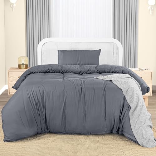 Utopia Bedding Duvet Cover - Single Duvet Cover Set including Embroidered Pillowcase - Soft Microfibre Polyester Bedding (Grey)