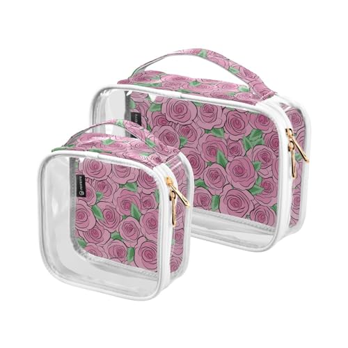 Motley Roses Trousse da toilette impermeabile per donne e uomini organizer per cosmetici in PVC trasparente per viaggi doppia cerniera confezione da 2 Come nella foto