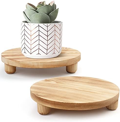LotFancy Wooden Plant Stool, 2Pack, 10” Low Plant Stand, Round Pot Flower Pedestal Riser Holder for Indoor Outdoor Display
