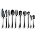 Berglander Service de couverts en acier inoxydable noir, ensemble de couverts, serveur à gâteau, couteau à poisson, fourchette à poisson, cuillère de service, fourchette à servir, cuillère à salade