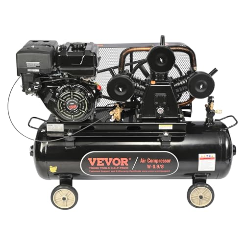 VEVOR 15HP Gas Powered Air Compressor, 30 Gallon Horizontal Air Compressor Tank, 33CFM@115PSI Gas Driven Piston Pump Air Compressed System with 115PSI Max Pressure for Construction Sites Workshop