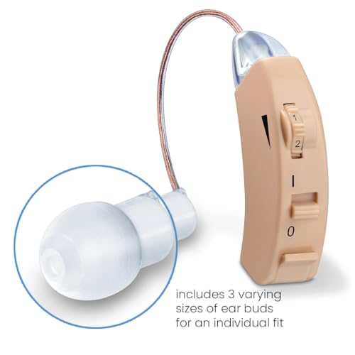 Image of Beurer German Engineering HA 50 Hearing Amplifier I Amplifier for Seniors and adults I For mild to moderate hearing loss I Amplifies sound up to 45 Db I 3 adjustable ear attachments I 4 Volume Controllers I 1 Year Warranty I Beige in color