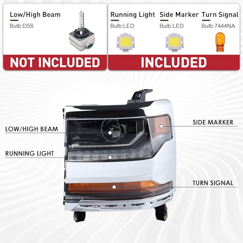 Duolctrams Chrome HID/Xenon LED DRL Projector Headlight Assembly Compatible with 2016-2018 Chevy Silverado 1500/2019 Silverado 1500 LD Left Driver Side 84388723 GM2502451 by Duolctrams - Image 2