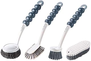 [4 Pack] Kitchen Cleaning Brush Set: 1Pcs Dish Brush - 1Pcs Steel Ball Pot Brush - 1Pcs Kitchen Scrubbing Brush Scraper Brush - 1Pcs Bendable Scrub Brush Corner Brush - for Cleaning Kitchen Bathroom