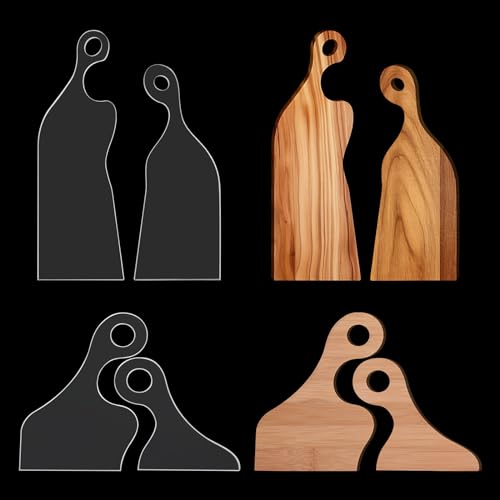 4Pcs Charcuterie Template Acrylic Handle Cutting Board Router Template Curvy Angled Handle Cutting Board Tracing Stencils Guide Tools -Length 16''/ 13.6''/ 9.8'' / 7''