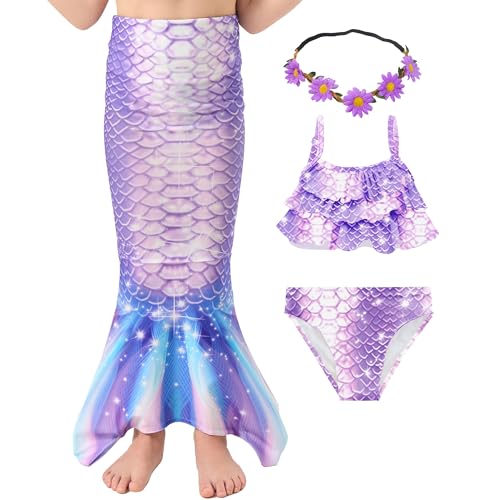 Image of GALLDEALS Girls 3 Piece Swimsuit Bathing Suits Bikini with Cover Up Skirt 3 to 12 Years