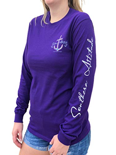Southern Attitude My Anchor in The Storm Cross Anchor Purple Women's Long Sleeve Shirt (Small)