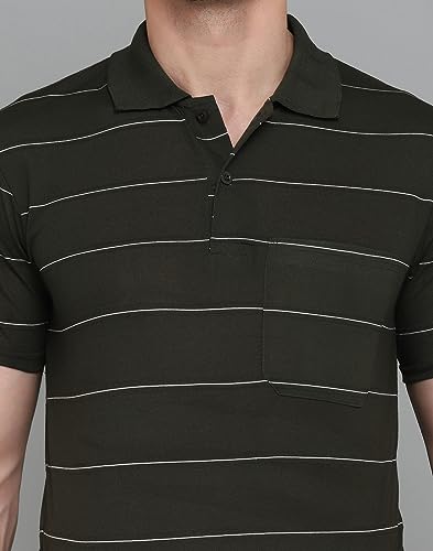 Image of INKKR Men's Striped Polo Neck Cotton Blend Multicolor T-Shirt