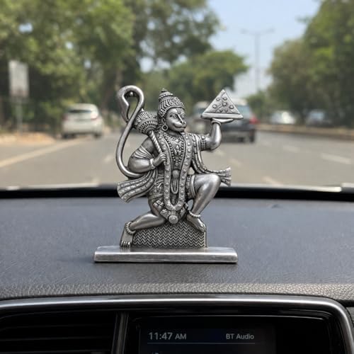 Image of 6cm Height Unique Hanuman ji Idol with Double Sided Design Hanumanji Murti Bajrangbali Statue for Home Temple&Car Dashboard,Office,Gift- for Good Luck & Fortune|(Silver)(Pack of 01)