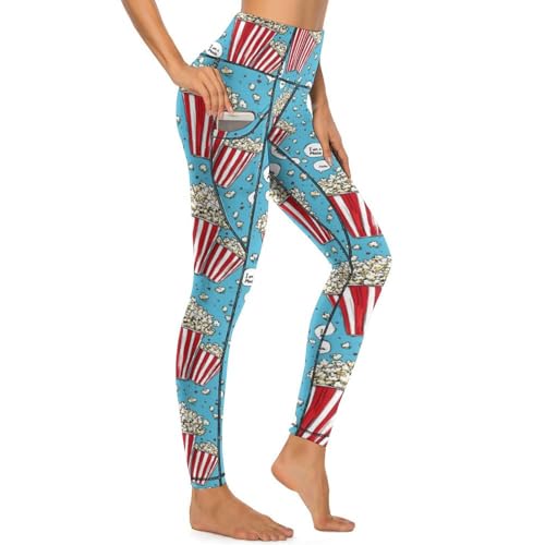 Legging imprimé popcorn de dessin animé pour femme avec poches de yoga
