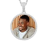 3UMeter Custom Necklace Picture Necklace Memory Pendant with Chain Personalized Photo Pendant Gifts for Him Gifts for Her 18k Gold Hip Hop Jewelry (Round, Silver)
