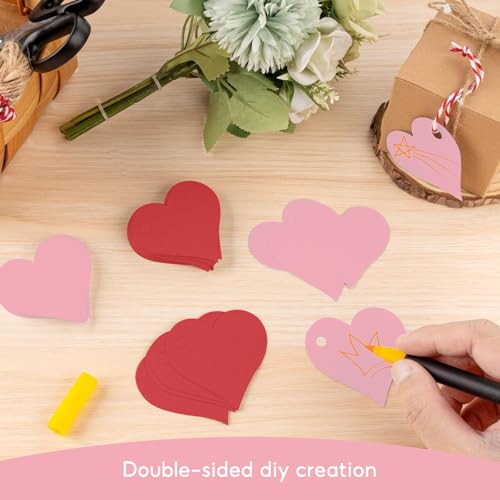 200 Stück Herz Kraftpapier Anhänger, Rosa Geschenkanhänger, Herz Kraftpapier Anhänger Etiketten Rot und Baumwollschnur 20M für Party Geburtstag Valentinstag Christmas Hochzeit