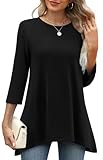 OFEEFAN Womens Tops Dressy Casual Shirts for Women Trendy Summer Tunic Tops for Women Loose Fit Dressy 3/4 Sleeve Black L