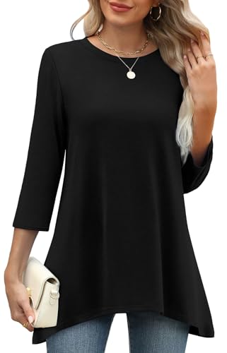 Image of OFEEFAN Tunic Tops for Women Loose Fit Dressy 3 /4 Length Sleeve Womens Tops with Asymmetrical Hem S-4XL