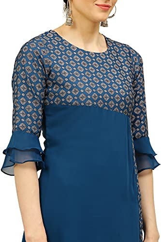 Image of Crepe Regular Kurta (Women Teal 4XL)