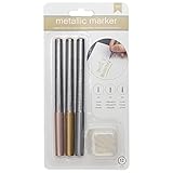 American Crafts Metallic Markers Broad Pt., Calligraphy, Replacable Nibs Rose Gold,Gold, Silver 3/ Pack