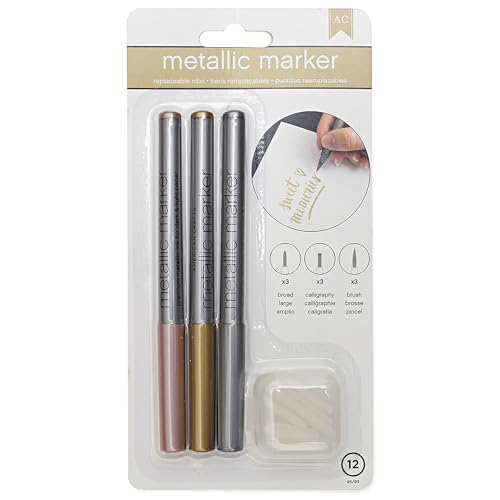 American Crafts Metallic Markers Broad Point 3/Pkg-Rose Gold, Gold & Silver