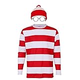 FOFODUCK Halloween Red and White Striped Men Long Sleeve Shirt with Glasses and Hat Funny Tee Sweatshirt Costume (XX-Large)