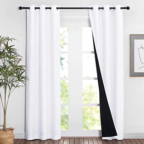 Image of NICETOWN White Blackout Curtains 80 inches Long, 2 Pieces, 37 inch Wide Each Panel, Full Light Blocking Drapes with Black Liner for Nursery, Noise Reducing Thermal Insulated Draperies for Doorway