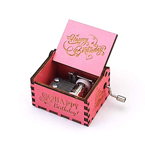 Image of Wooden Happy Birthday Music Box - Hand Crank Classic Antique Carved Wood Musical Boxes - Perfect Birthday Gift for Him /Her and Friends