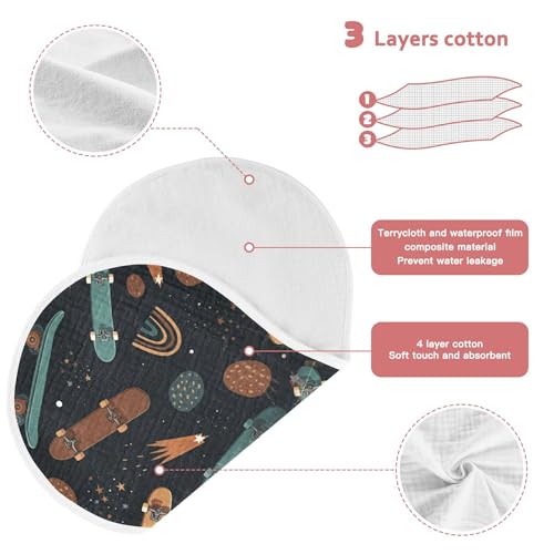 Kigai Skateboards Shooting Stars Baby Muslin Burp Cloths 4 Pack, Soft 4 Absorbent Layers Cotton Burp Rags for Newborn Girls Boys3