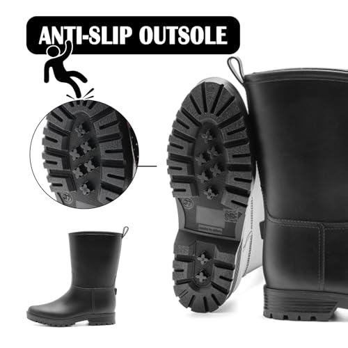 Mufanton Damen Gummistiefel Halbhoch Regenstiefel Gummistiefeletten Bequem Regenschuhe Wasserdicht Rutschfest Outdoor Gartenschuhe,Schwarz,EU41