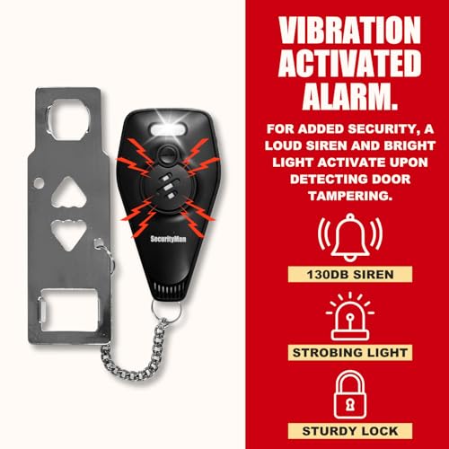 Securityman Portable Door Lock with Alarm | Hotel Door Locks for Travelers Security | Loud 130dB Door Security Device for Hotel Room, Apartment Home, & Travel Safety Inside for Women Children - Black - Image 4