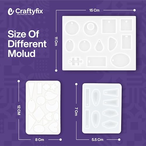 Image of Craftyfix DIY Resin Art Kit with 200 Gm Resin and 3 Keychain Earring Making Mould Kit with Glitter Mica and More, Multicolour