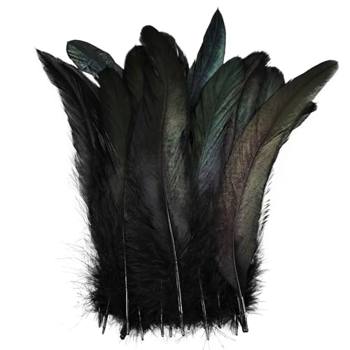MehelloFeather Black Rooster Feathers 100Pcs Natural Feather Bulk 6-8Inch for DIY Handmade Crafts Decoration Party Costume