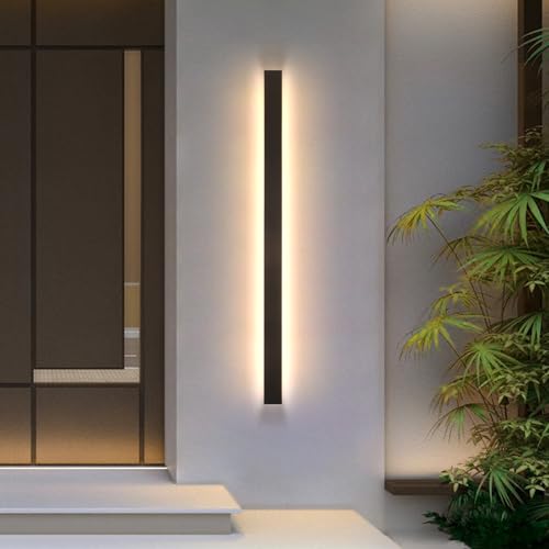 Image of AioTio Modern Outdoor Wall Light, 47inch Exterior Lighting Fixture Wall Mount,Black IP65 Waterproof Porch Lights Wall Sconce,3000K Long LED Linear Outside Lighting for Garage, House,Front Door