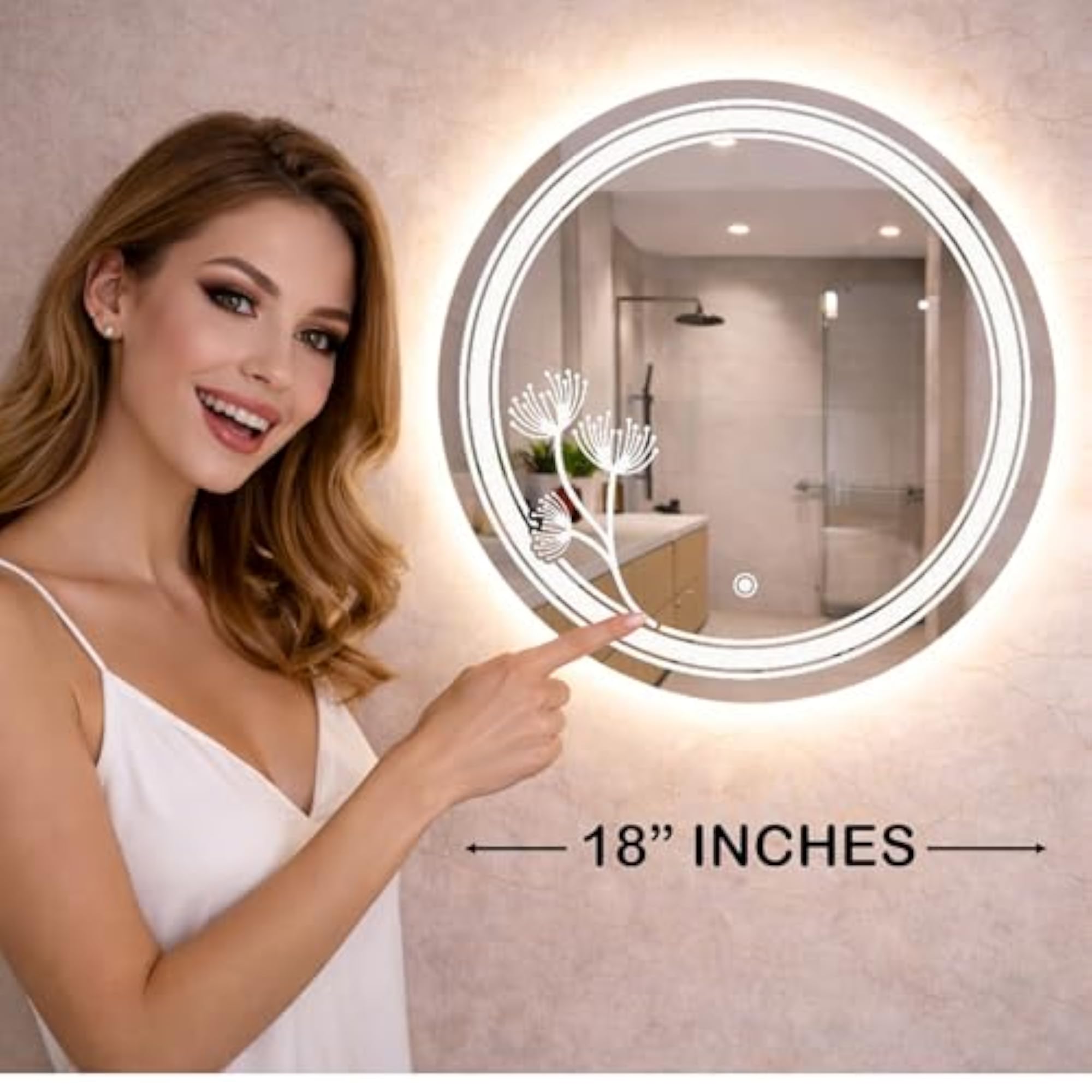 Round LED Wall Mirror with Smart Touch Sensor