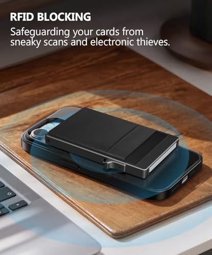 Slim Wallet for Men - Pop up Card Holder with Money Pocket RFID Blocking Minimalist Business Credit Card Wallet Metal Card Case for Notes and Coins and Debit Cards (BLACK)4