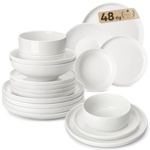 MALACASA Vajillas Completas Modernas Porcelana, 48 Piezas para 12 Personas con 12 Platos Llanos, 12 Platos de Postre, 12 Cuencos y 12 Platos Hondos, Serie LUNA MALACASA Vajillas Completas Modernas Porcelana, 48 Piezas para 12 Personas con 12 Platos Llanos, 12 Platos de Postre, 12 Cuencos y 12 Platos Hondos, Serie LUNA